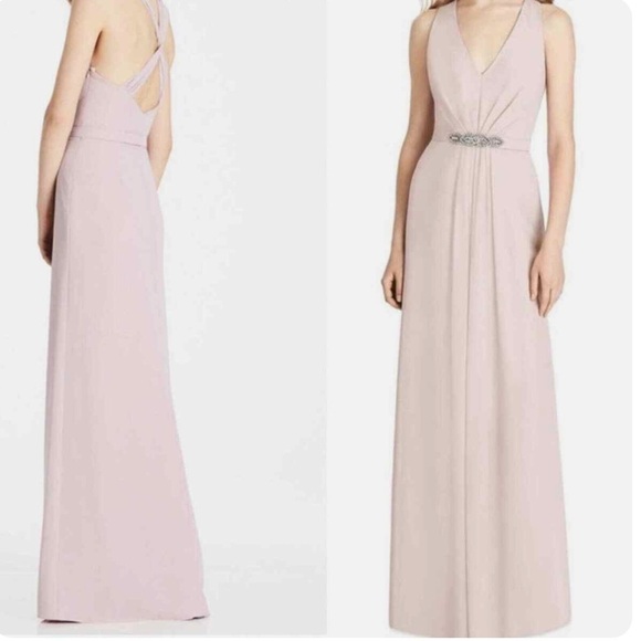 NWT Jenny Packham Chiffon Maxi Dress Gown Bridesmaid Twist Back JP1002 Blush 8 - Picture 1 of 13